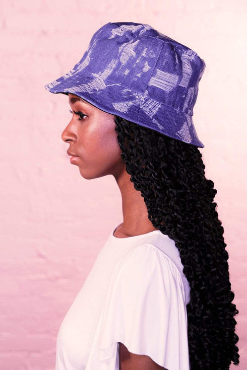 Distressed Denim Bucket Hat With Detachable Face Shield